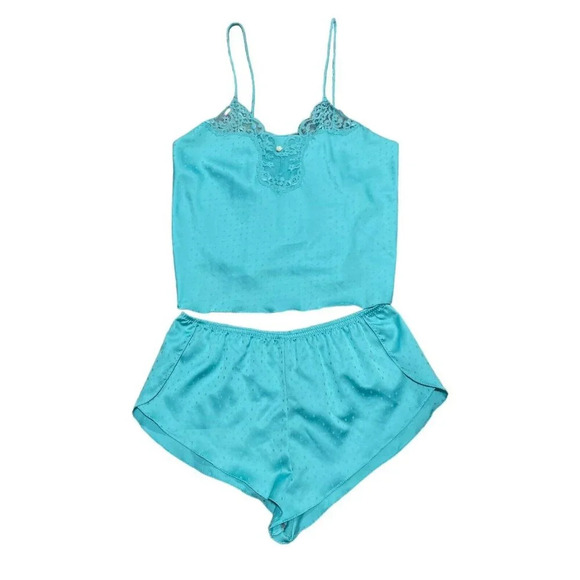 Vintage 90s Victorias Secret Lingerie Teddy Set Size M Gold Label Teal 2 Piece